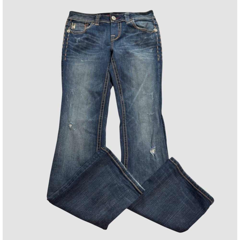 MEK DNM Slim Boot Jeans 28/34 Noida Stretchy Distressed Denim Faded Flap Pocket